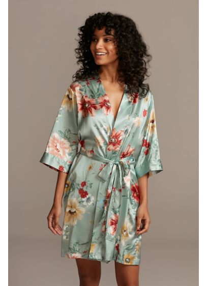 Painterly Floral Satin Robe | David's Bridal